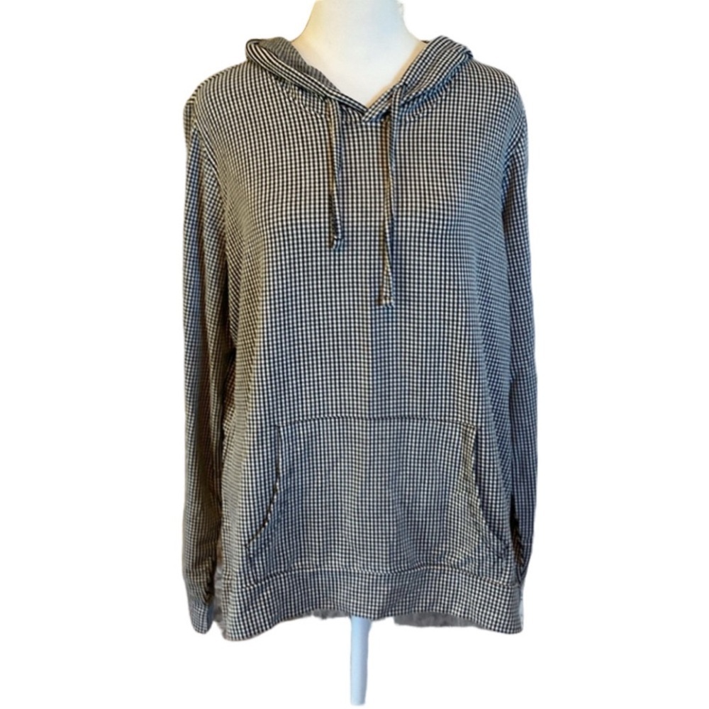 Weatherproof Vintage light-weight hoodie. Sz L. Black &white Buffalo plaid